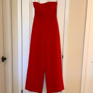 Red strapless jumpsuit